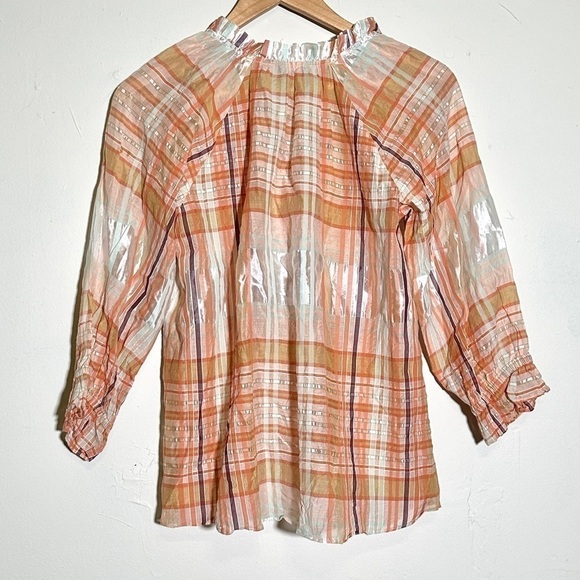 Madewell Wilton Plaid Print Tie-Neck Ruffle Sleeve Silk Blend Top Size Small - Picture 10 of 15